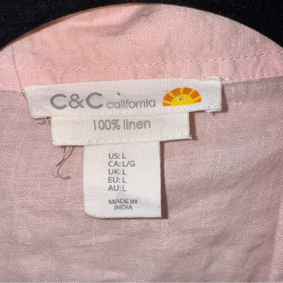 Women's C&C California 100% Linen Pink Long Sleeve Top - Picture 6 of 7